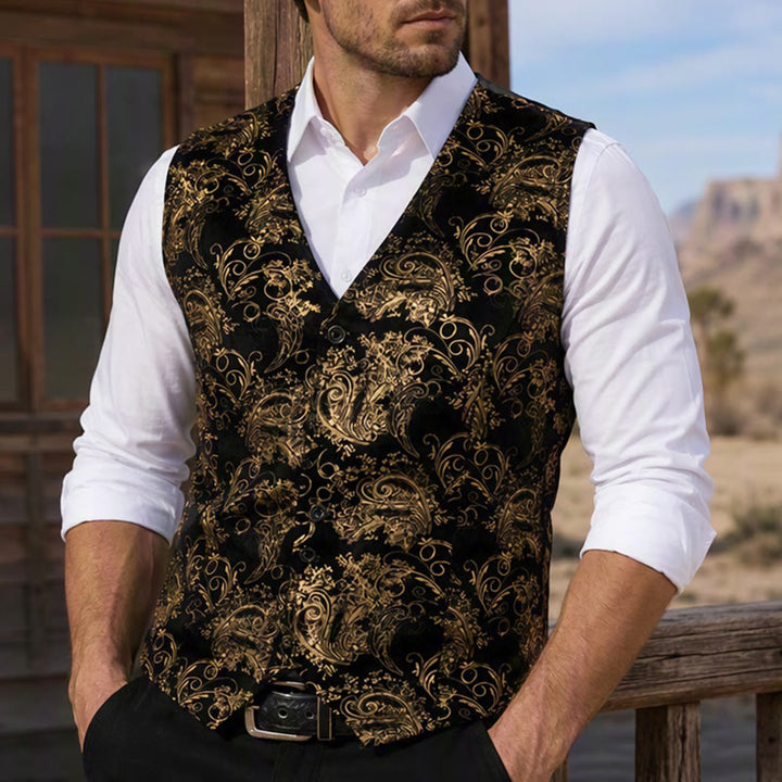 Gilet de costume de soirée/club de luxe pour homme, imprimé baroque vintage - Doré - 2XL - image 0