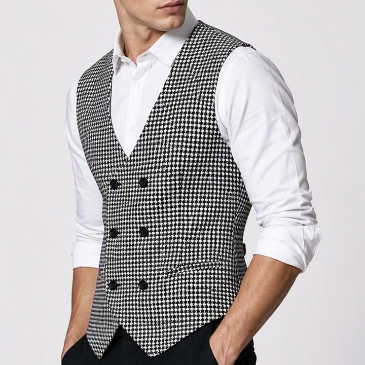 Gilet de costume homme à col en U croisé et motif pied-de-poule - image 3