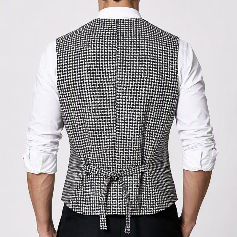 Gilet de costume homme à col en U croisé et motif pied-de-poule - image 2
