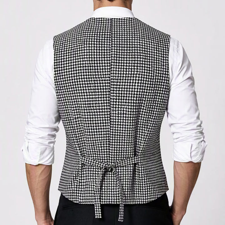 Gilet de costume homme à col en U croisé et motif pied-de-poule - image 2