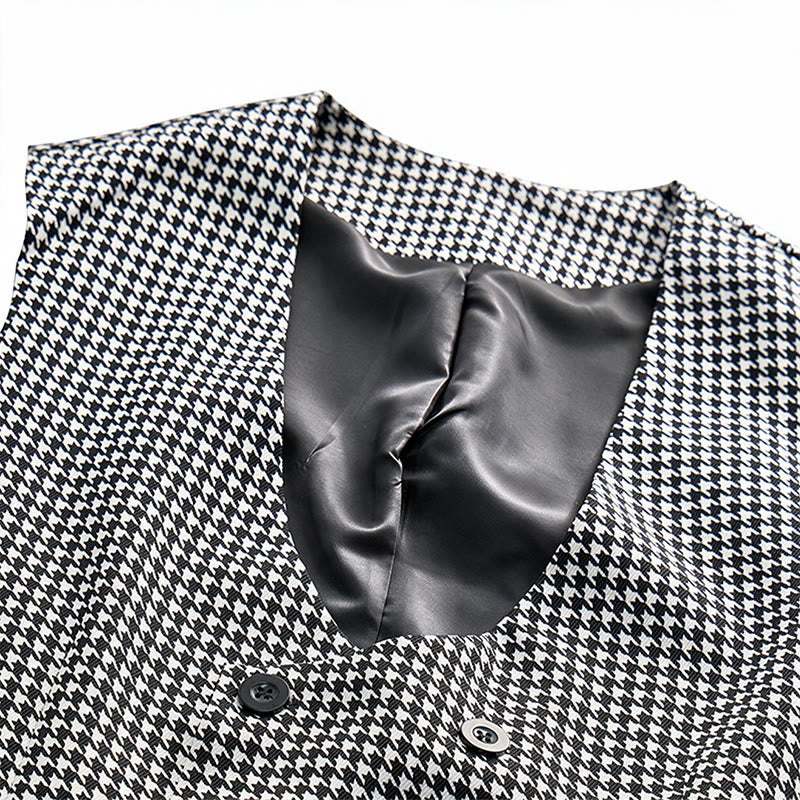 Gilet de costume homme à col en U croisé et motif pied-de-poule - image 4