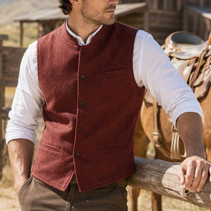 Gilet de costume pour homme en tweed à chevrons et col mandarin - Orange - 3XL - image 0