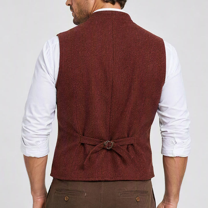 Gilet de costume pour homme en tweed à chevrons et col mandarin - image 3
