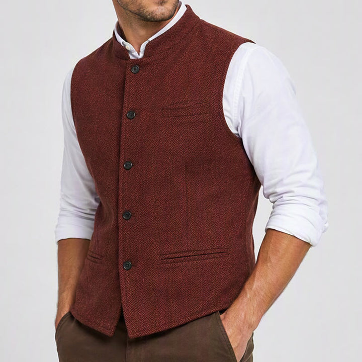 Gilet de costume pour homme en tweed à chevrons et col mandarin - image 2