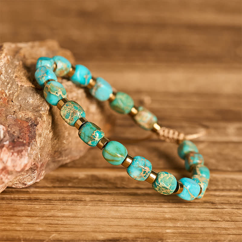 Bracelet bohème en perles turquoise et cordon tressé ajustable - image 2