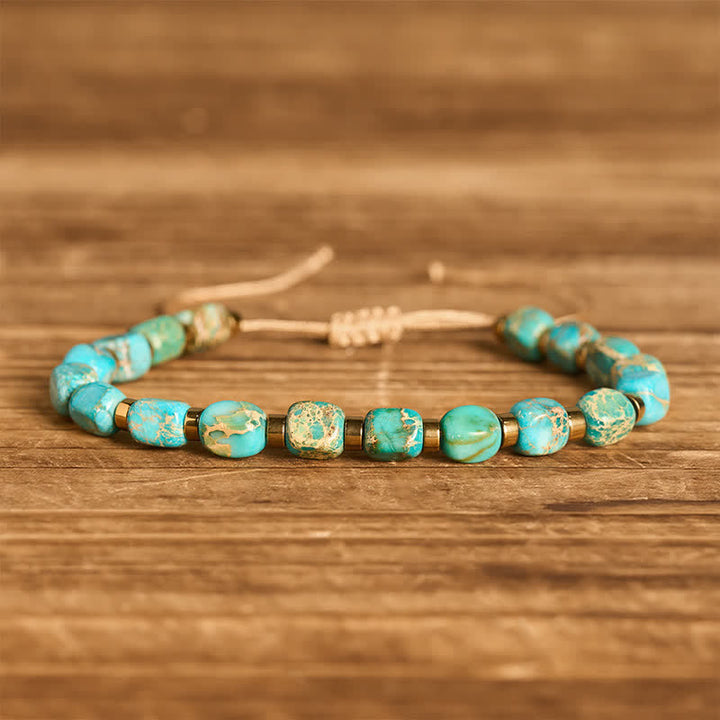Bracelet bohème en perles turquoise et cordon tressé ajustable - Turquoise - image 0