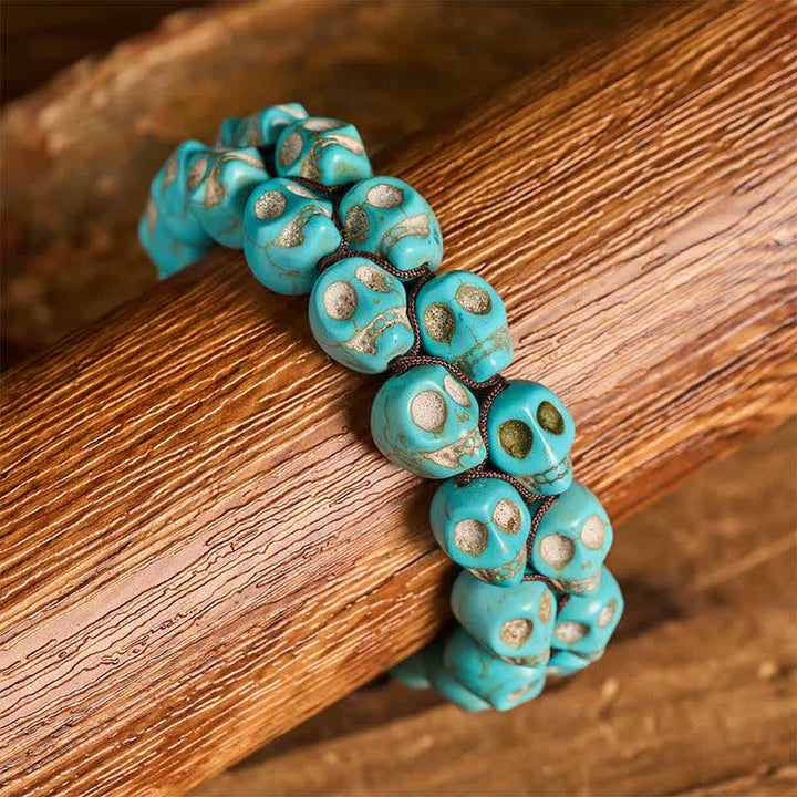 Bracelet gothique turquoise à tête de mort et perles tressées ajustables - image 1