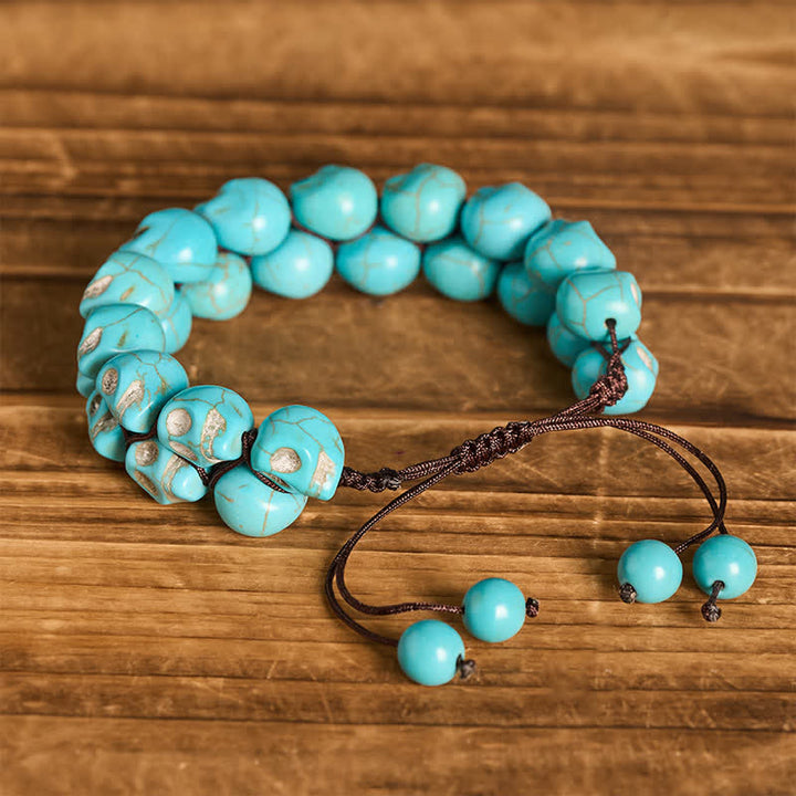 Bracelet gothique turquoise à tête de mort et perles tressées ajustables - image 3