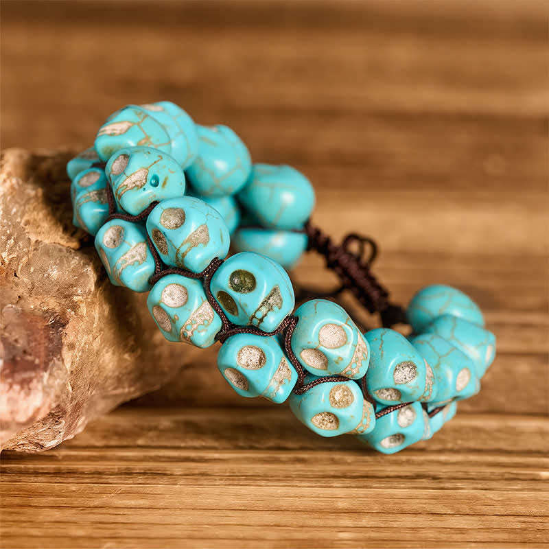 Bracelet gothique turquoise à tête de mort et perles tressées ajustables - image 2