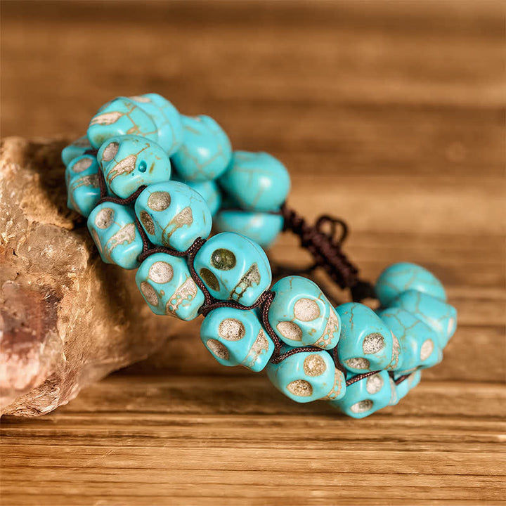 Bracelet gothique turquoise à tête de mort et perles tressées ajustables - image 2