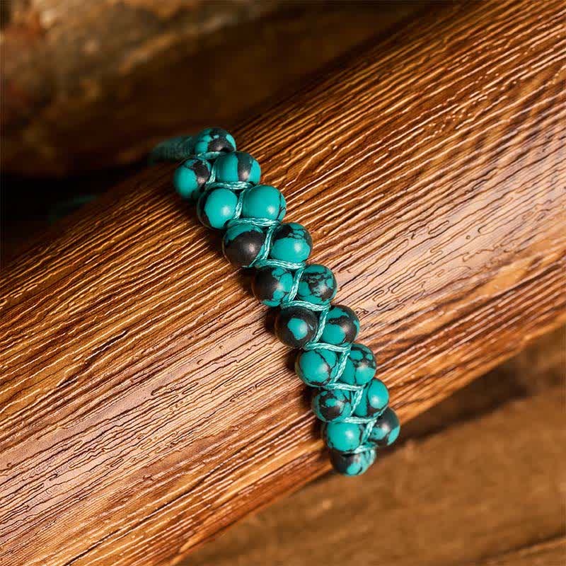 Bracelet macramé double rangée de perles turquoise, aux vertus curatives - image 13
