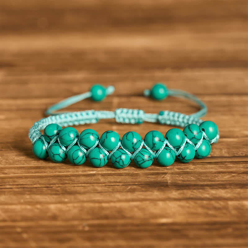 Bracelet macramé double rangée de perles turquoise, aux vertus curatives - Vert - image 8