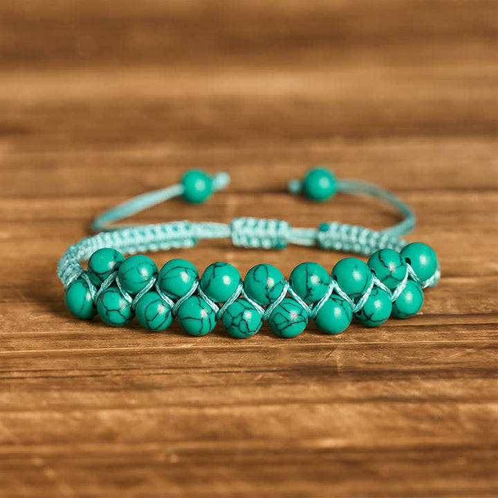 Bracelet macramé double rangée de perles turquoise, aux vertus curatives - Vert - image 8