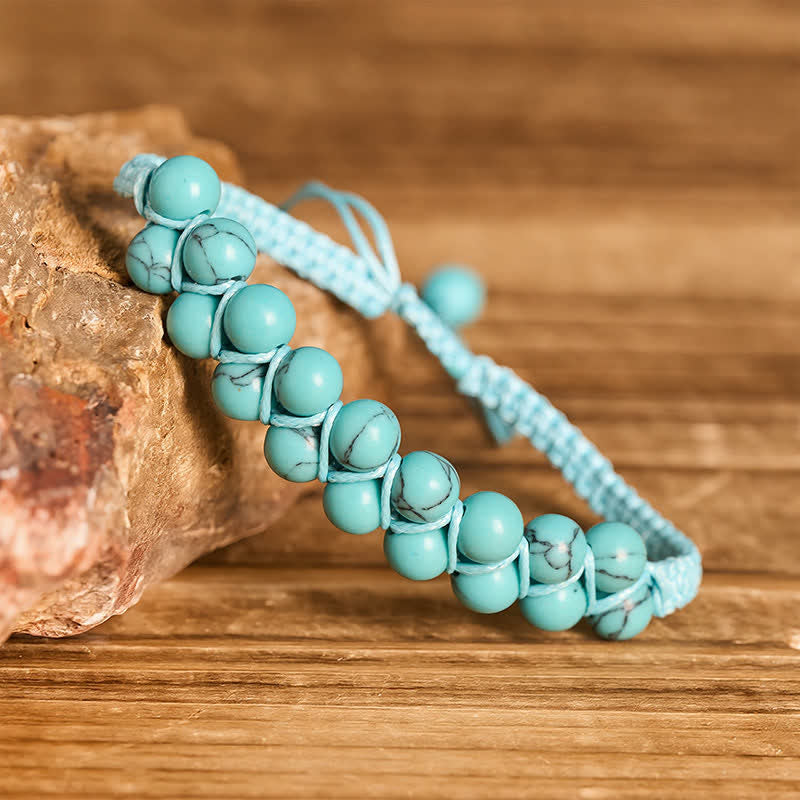 Bracelet macramé double rangée de perles turquoise, aux vertus curatives - image 2