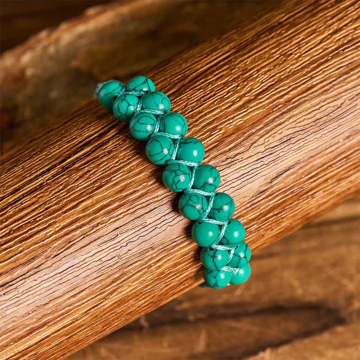 Bracelet macramé double rangée de perles turquoise, aux vertus curatives - image 9