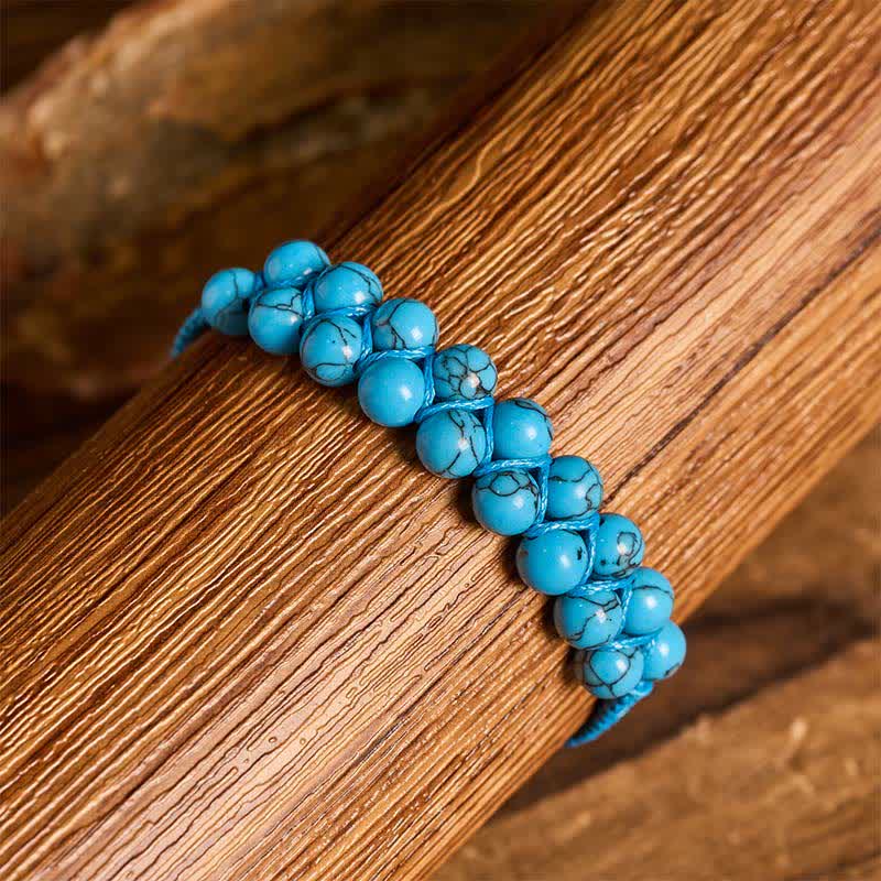 Bracelet macramé double rangée de perles turquoise, aux vertus curatives - image 5