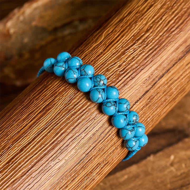 Bracelet macramé double rangée de perles turquoise, aux vertus curatives - image 5