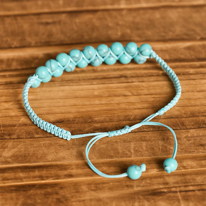 Bracelet macramé double rangée de perles turquoise, aux vertus curatives - image 3