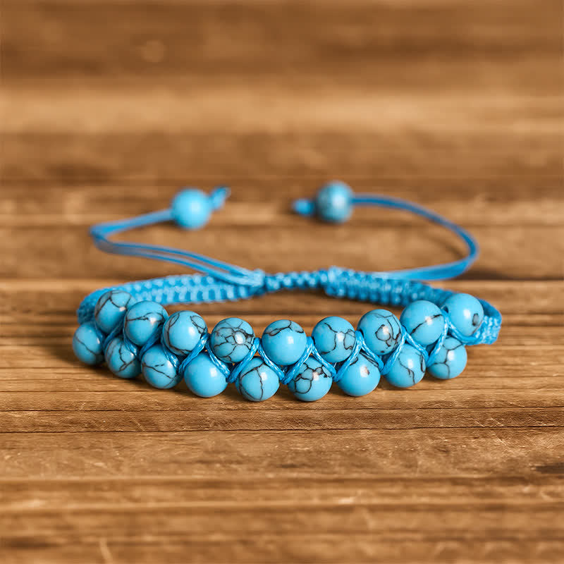 Bracelet macramé double rangée de perles turquoise, aux vertus curatives - Turquoise - image 4