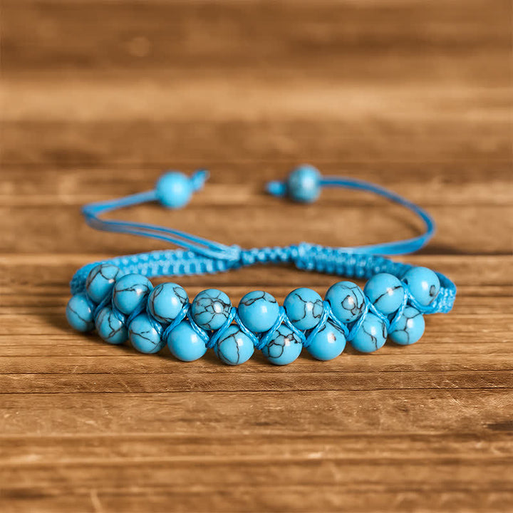 Bracelet macramé double rangée de perles turquoise, aux vertus curatives - Turquoise - image 4