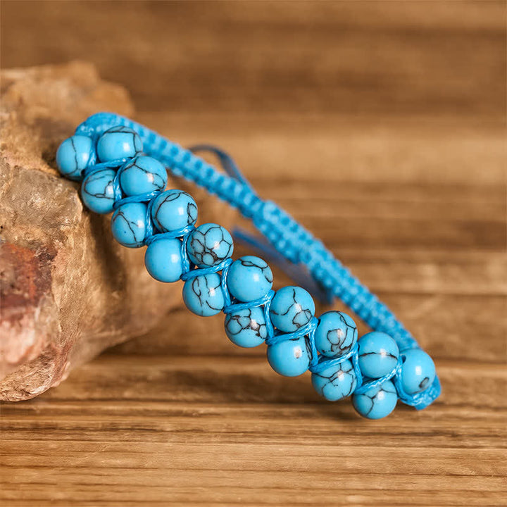 Bracelet macramé double rangée de perles turquoise, aux vertus curatives - image 6