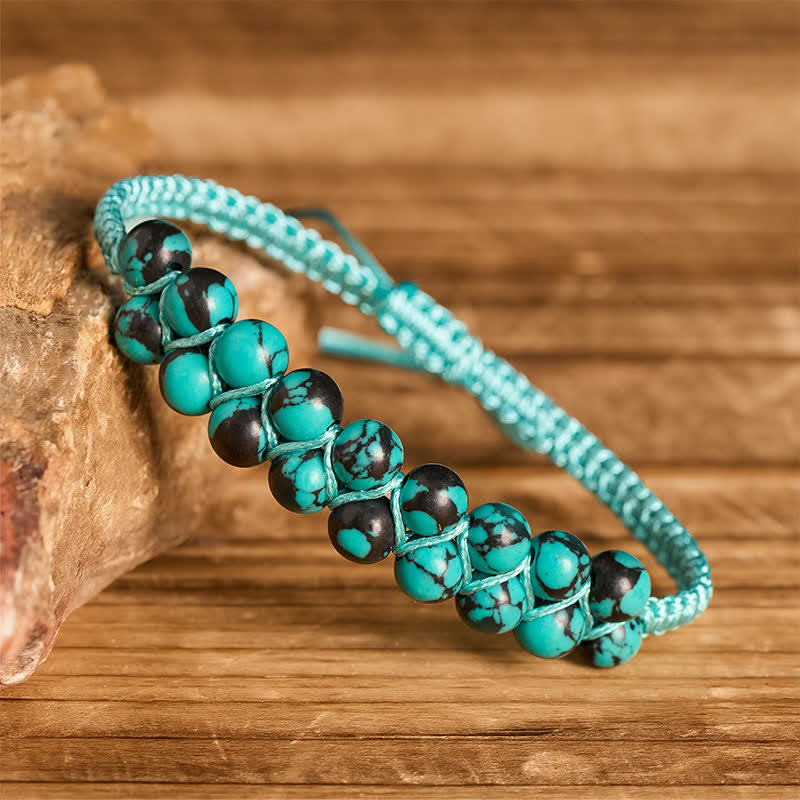 Bracelet macramé double rangée de perles turquoise, aux vertus curatives - image 14