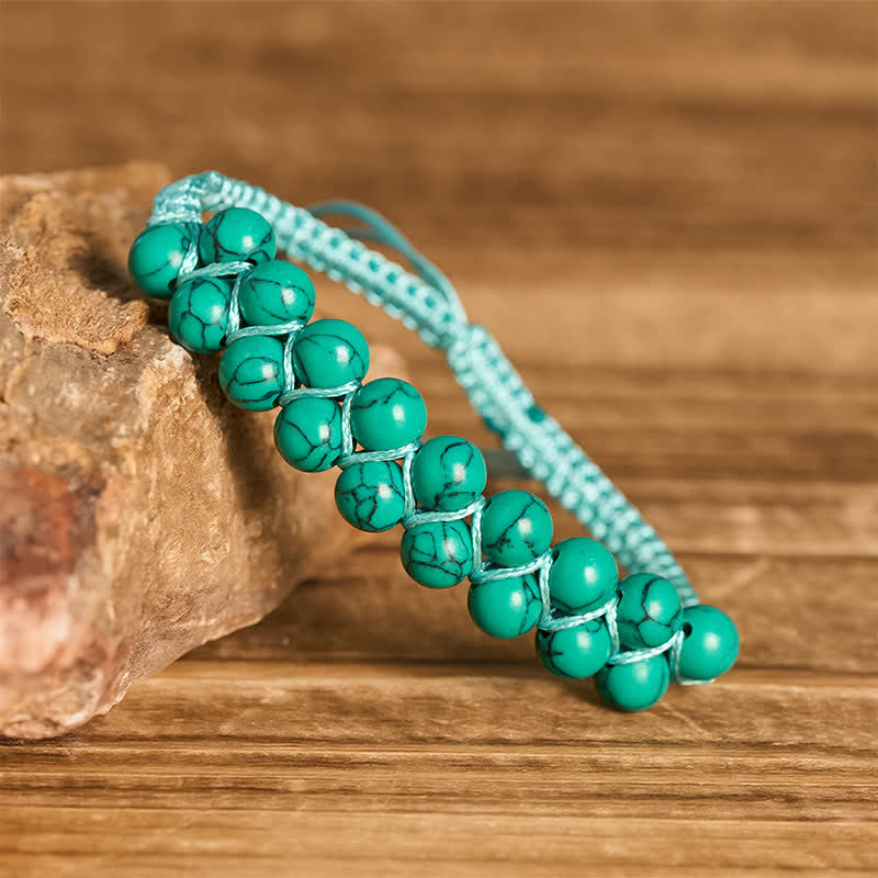 Bracelet macramé double rangée de perles turquoise, aux vertus curatives - image 10