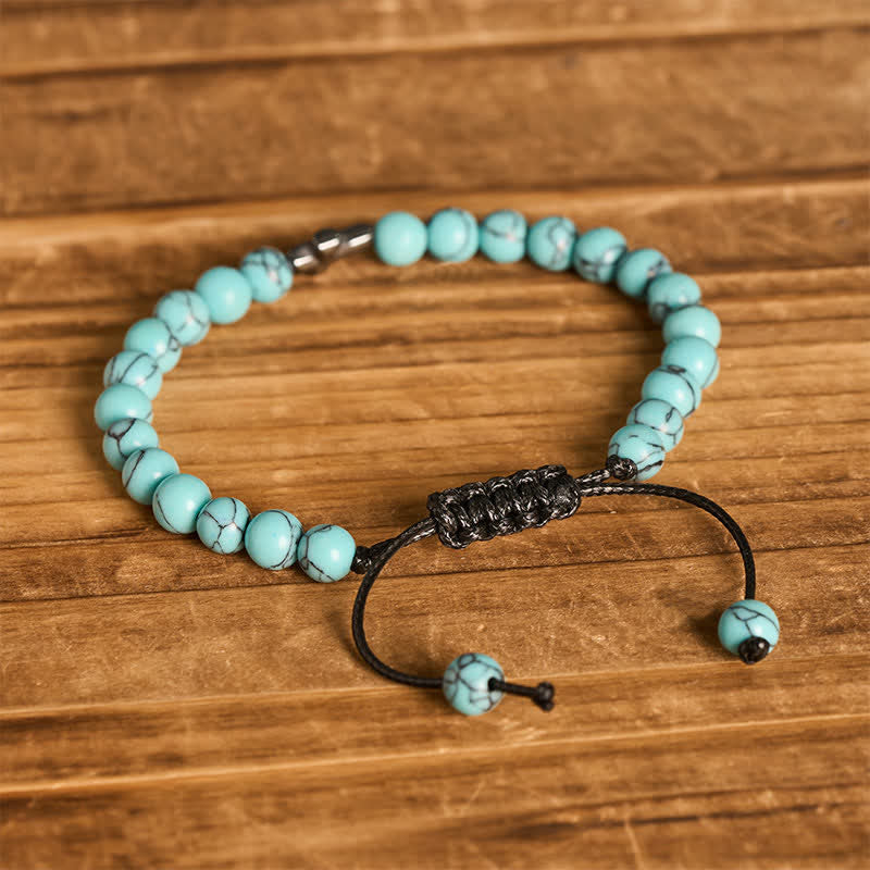Bracelet ajustable en perles turquoise avec croix de la foi - image 3