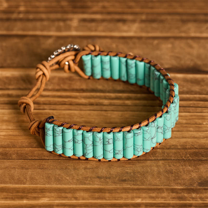 Bracelet en cuir turquoise avec bouton tournesol - image 7