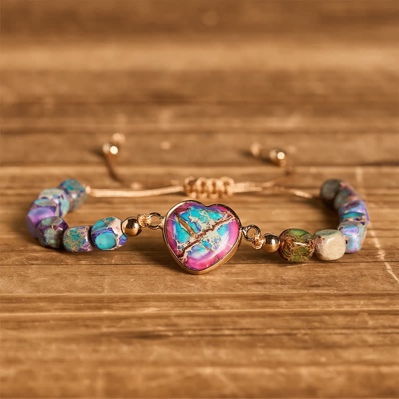 Bracelet Boho Soul Heart en pierre naturelle de l'empereur - Violet - image 4