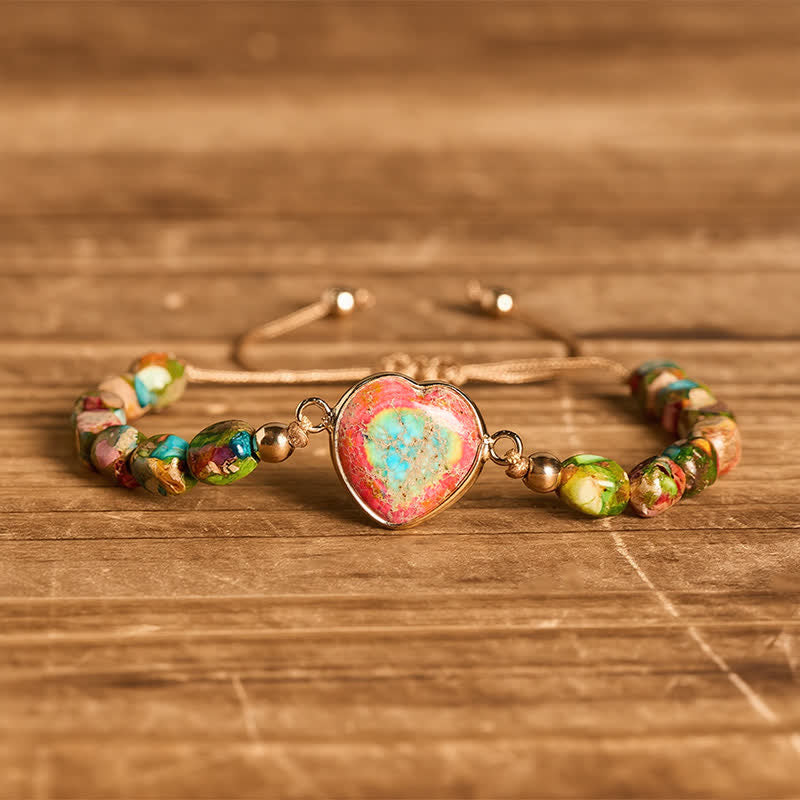 Bracelet Boho Soul Heart en pierre naturelle de l'empereur - Orange - image 0