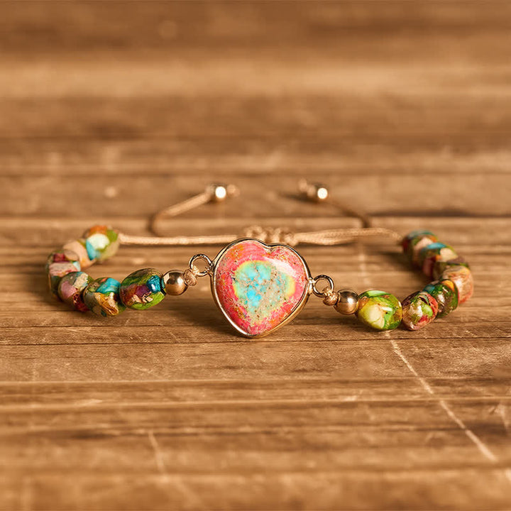 Bracelet Boho Soul Heart en pierre naturelle de l'empereur - Orange - image 0