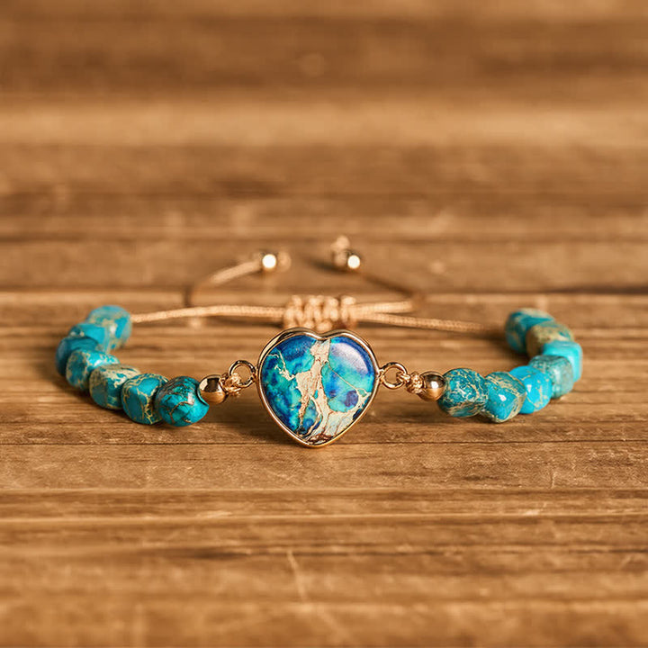 Bracelet Boho Soul Heart en pierre naturelle de l'empereur - Bleu - image 8