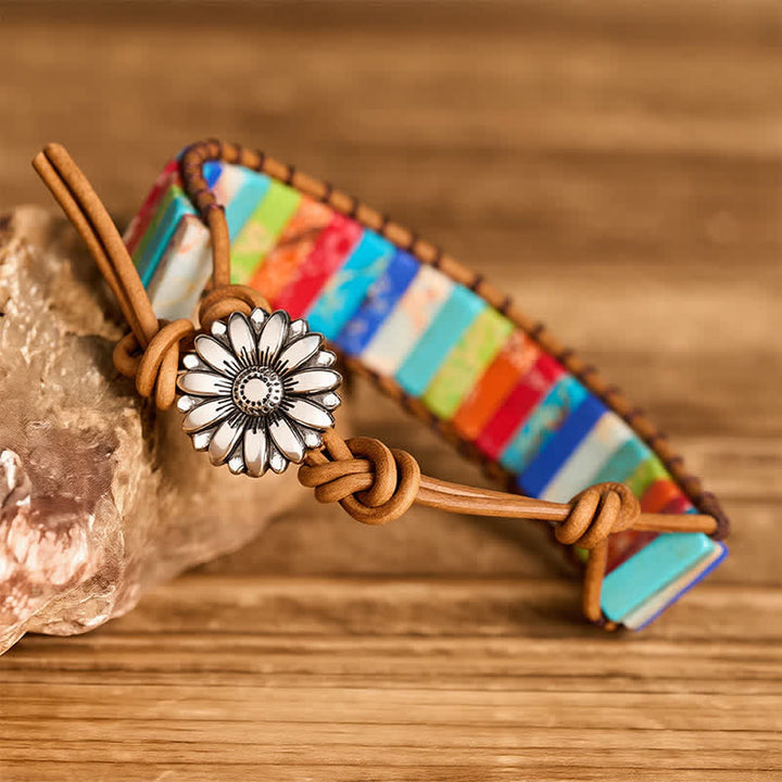 Bracelet en cuir turquoise avec bouton tournesol - image 2