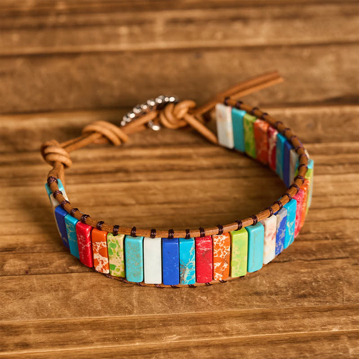Bracelet en cuir turquoise avec bouton tournesol - image 3