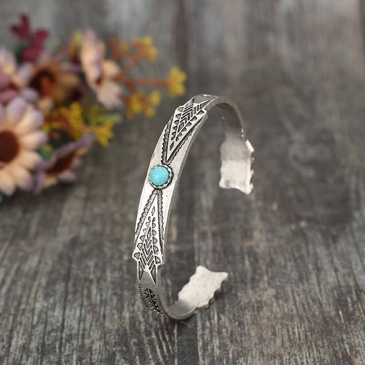 Bracelet manchette ouvert turquoise style bohème tribal désertique vintage - image 3