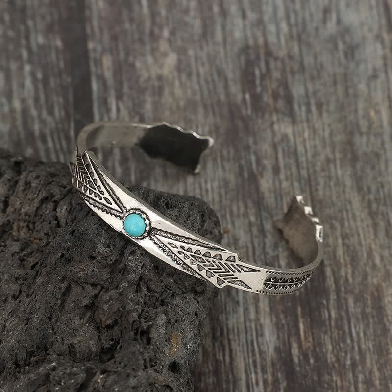 Bracelet manchette ouvert turquoise style bohème tribal désertique vintage - image 2