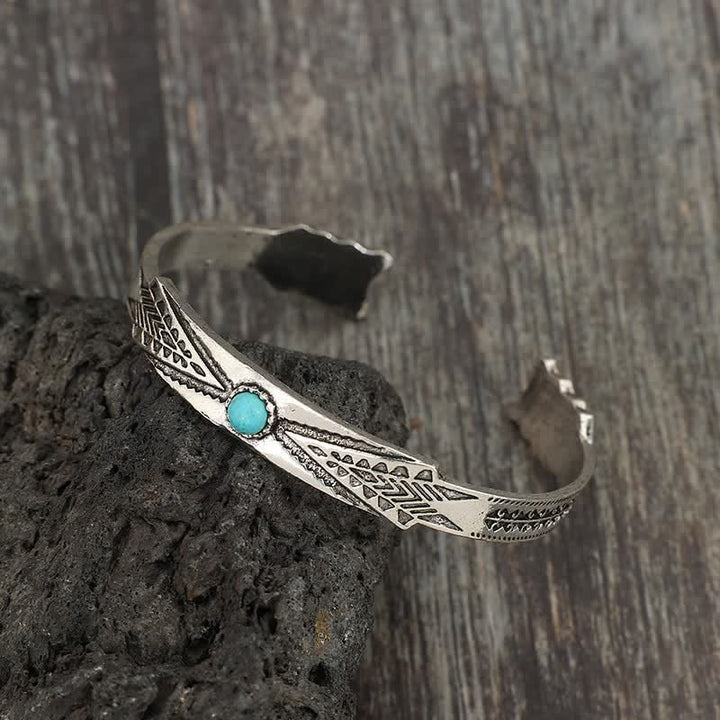 Bracelet manchette ouvert turquoise style bohème tribal désertique vintage - image 2
