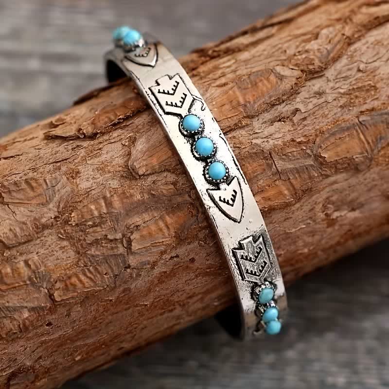 Bracelet manchette ouvert Sky Dots Turquoise Boho Silver Arrow - Argent - image 0