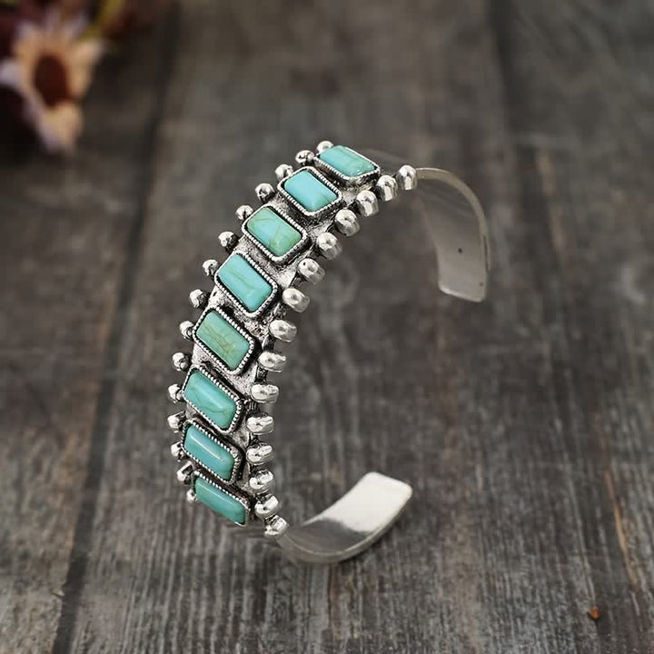 Bracelet manchette ouvert de style western en pierre turquoise rectangulaire - image 3