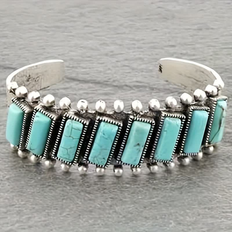 Bracelet manchette ouvert de style western en pierre turquoise rectangulaire - image 4