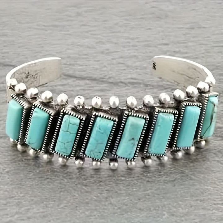 Bracelet manchette ouvert de style western en pierre turquoise rectangulaire - image 4