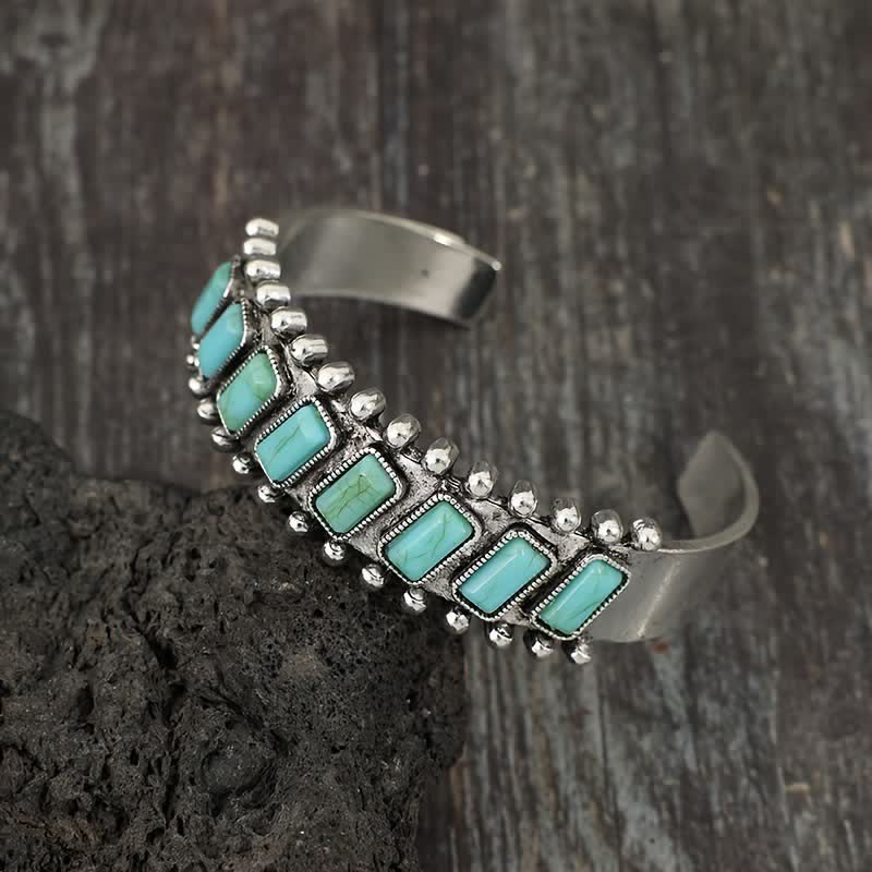 Bracelet manchette ouvert de style western en pierre turquoise rectangulaire - image 2