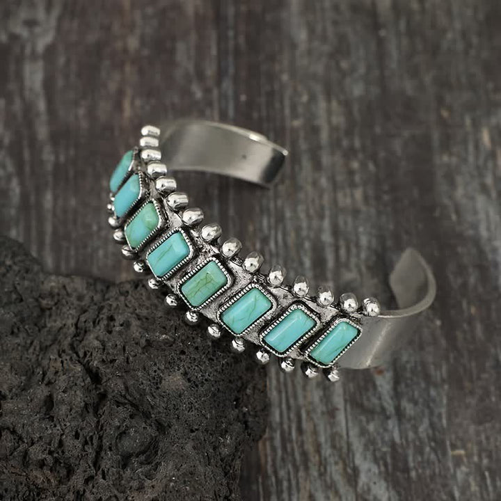 Bracelet manchette ouvert de style western en pierre turquoise rectangulaire - image 2