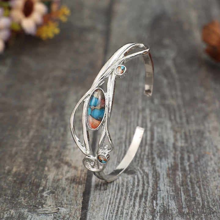 Bracelet manchette ouvert à motif de feuilles d'argent et vigne enchantée - image 3