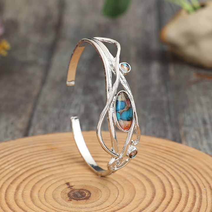 Bracelet manchette ouvert à motif de feuilles d'argent et vigne enchantée - image 4