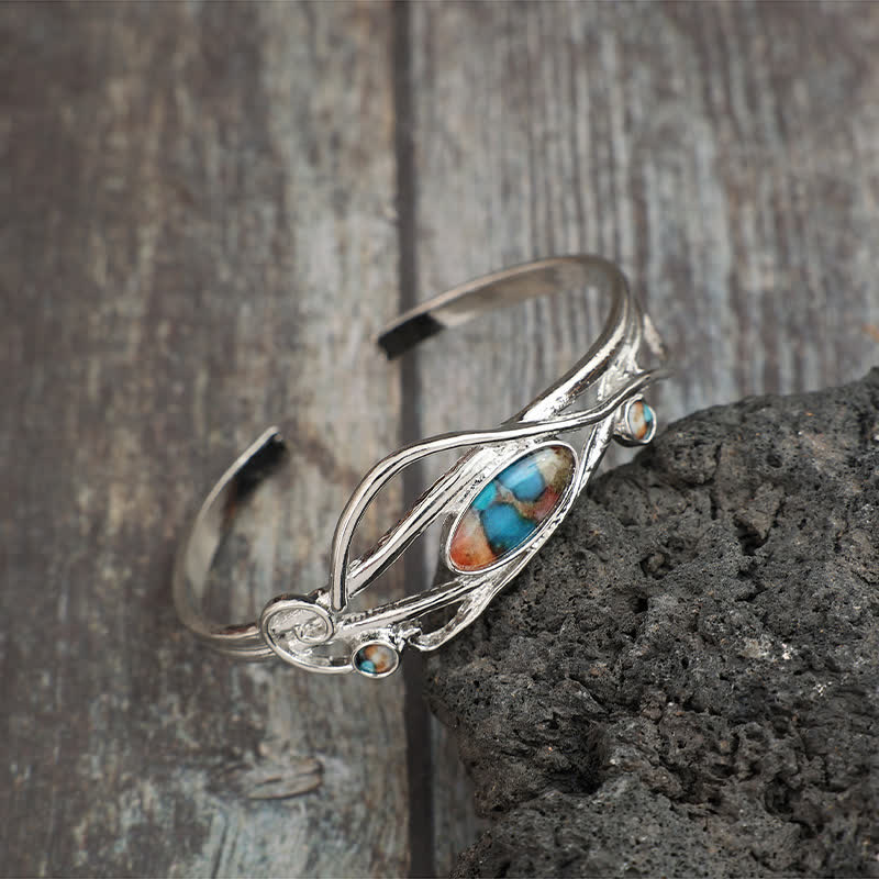 Bracelet manchette ouvert à motif de feuilles d'argent et vigne enchantée - image 2