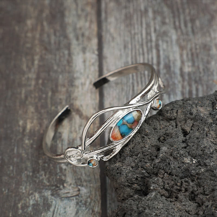 Bracelet manchette ouvert à motif de feuilles d'argent et vigne enchantée - image 2