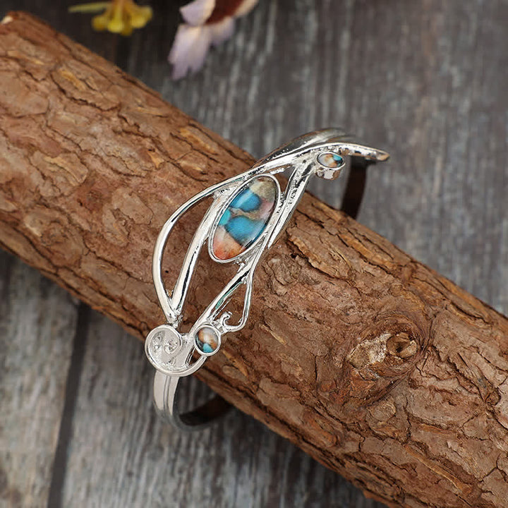 Bracelet manchette ouvert à motif de feuilles d'argent et vigne enchantée - Argent - image 0