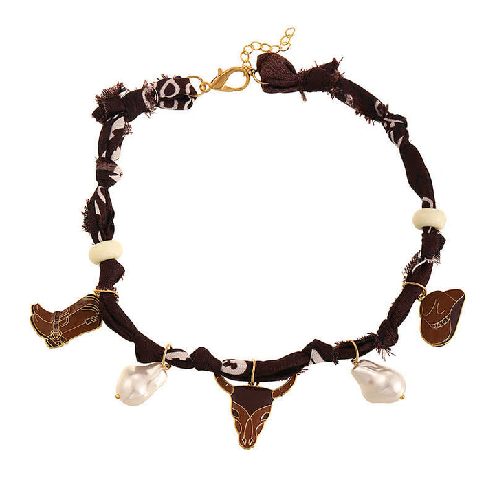 Collier écharpe taureau Longhorn Sweet Howdy avec breloques bottes et chapeau - Brun - image 5